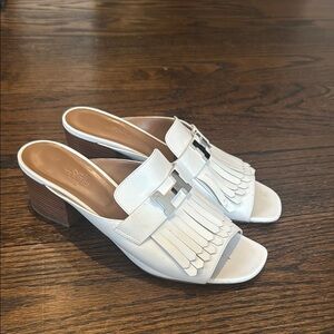 Hermes Alma White Leather Sandal Mules